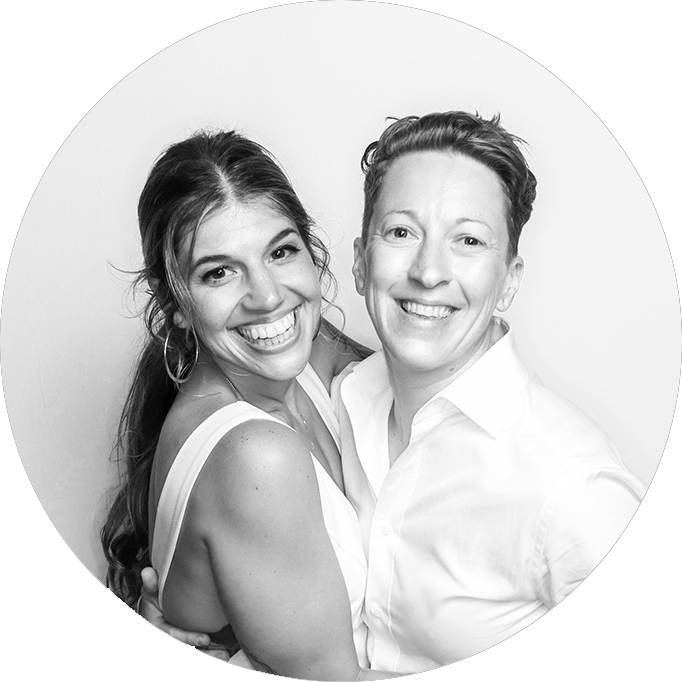 Tracey and Jackie in their Hello There You wedding photo booth print
